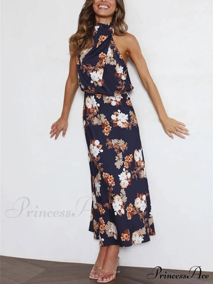 Halter Neck Charming Elastic Waist Maxi Dress