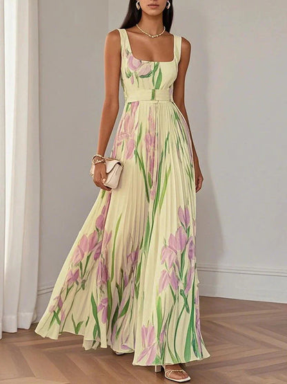 Zinnias - Stylish Pleated Maxi Dress