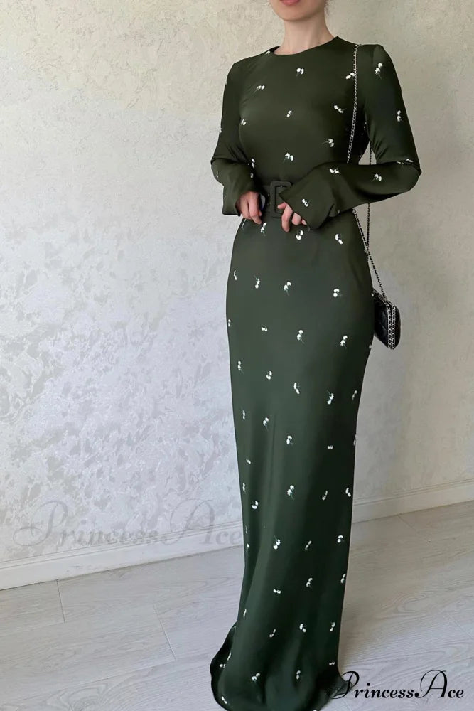 Print High Waist Midi Dress With Belt