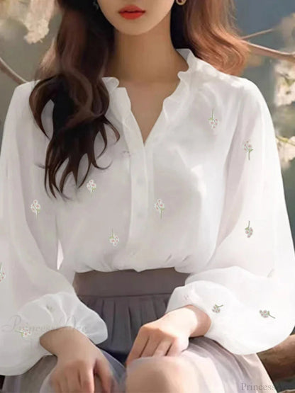 Print Ruffle Collar Blouse Tunic