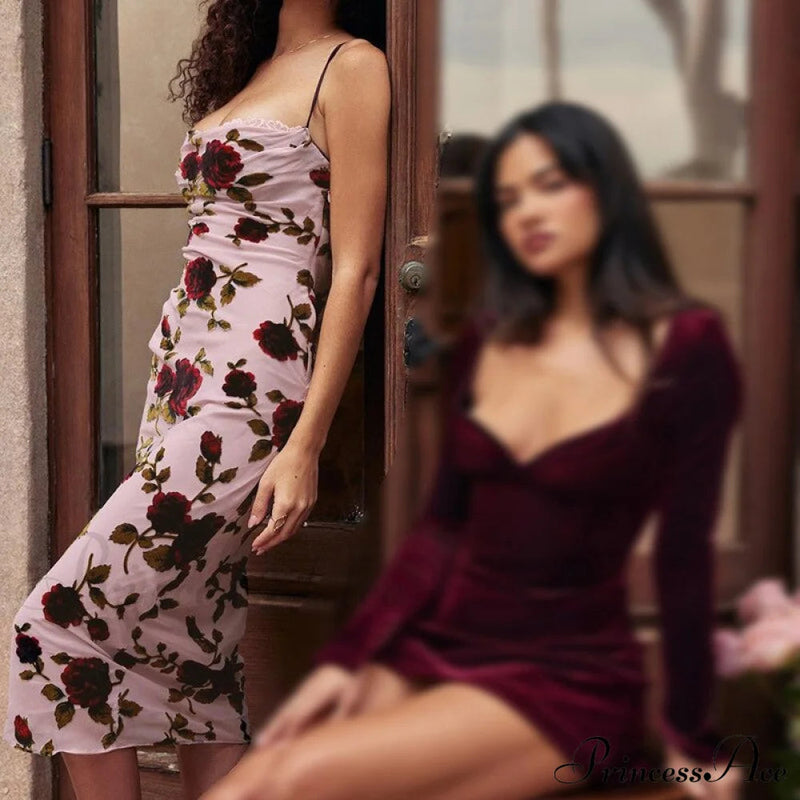 Print Strappy Charming Back Tie-up Midi Dress