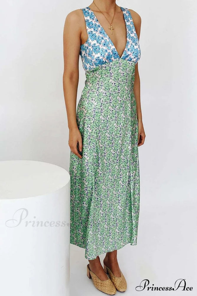 Print V Neck Dress With Contrast Detail and Tie-back