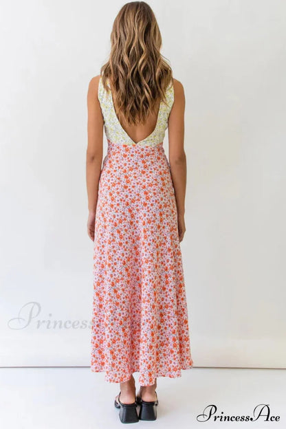 Print V Neck Dress With Contrast Detail and Tie-back