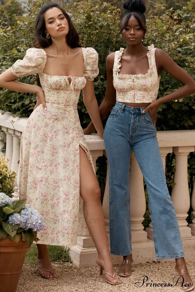 Puff Sleeve Charming Midi Dress