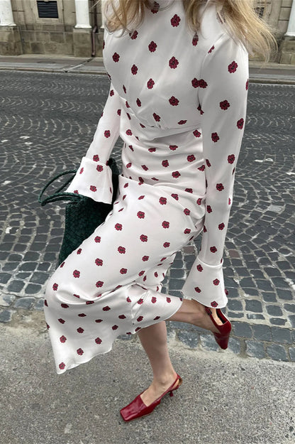 Round Neck Flare Sleeve Fitted Maxi Dress