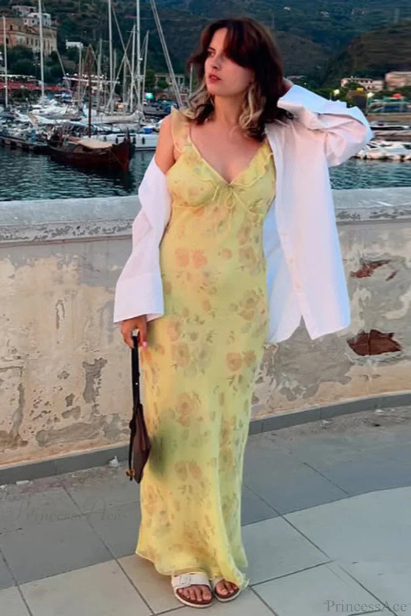 Ruffle Strap Ruffled Sleeve Maxi Dress