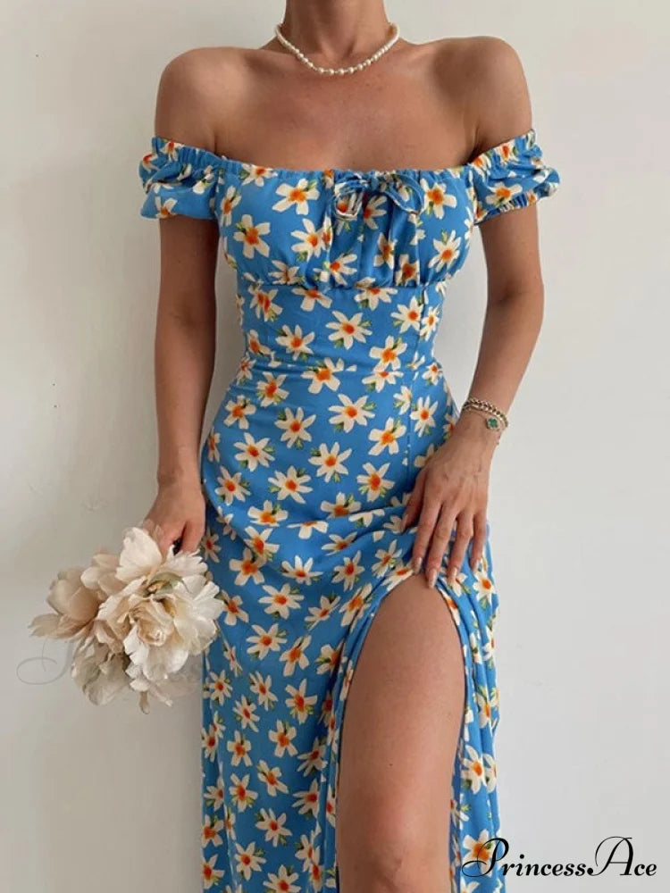 Slit Midi Dress With Off the Shoulder Design