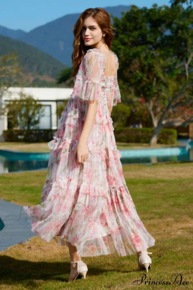 Tulle Ruffle Charming Layered Maxi Dress