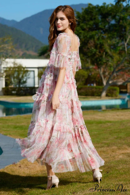 Tulle Ruffle Charming Layered Maxi Dress