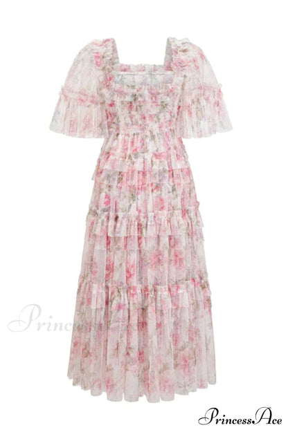 Tulle Ruffle Charming Layered Maxi Dress