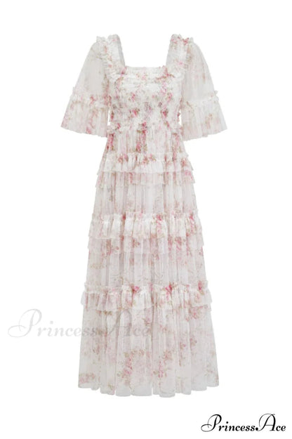 Tulle Ruffle Charming Layered Maxi Dress