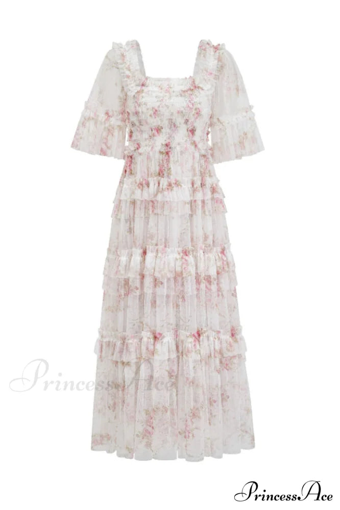 Tulle Ruffle Charming Layered Maxi Dress