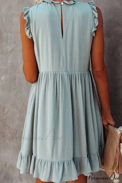 Florcoo Loose Color Modern Short Sleeve V-neck Mini Dress