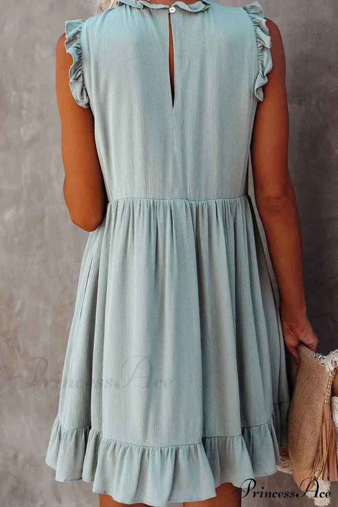 Florcoo Loose Color Modern Short Sleeve V-neck Mini Dress