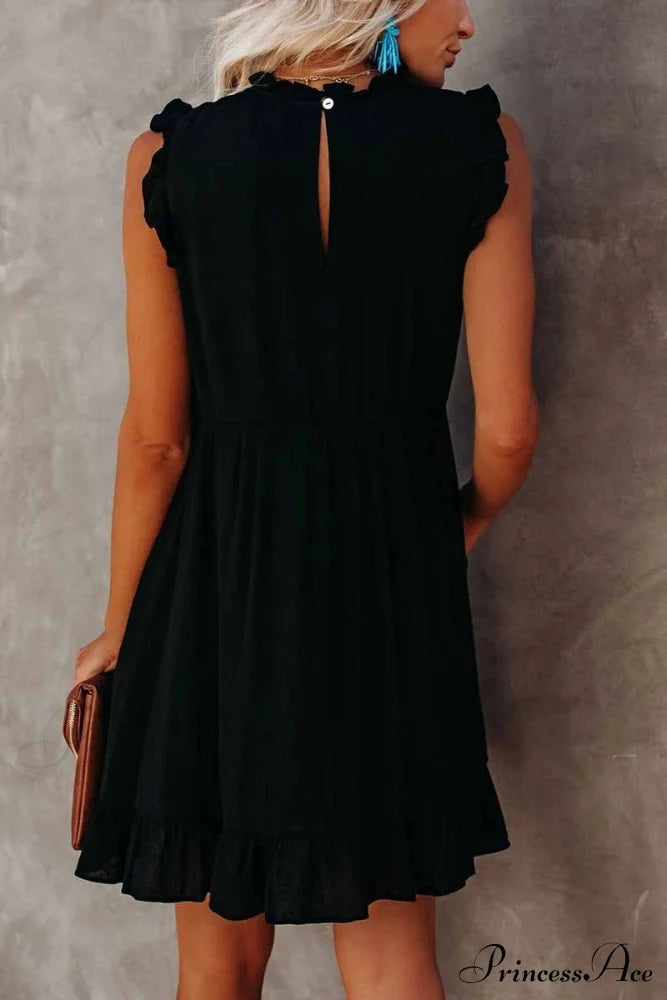 Florcoo Loose Color Modern Short Sleeve V-neck Mini Dress