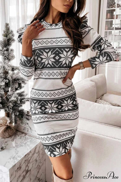 Florcoo Stitching Flower Picture Modern Double V-neck Midi Dress
