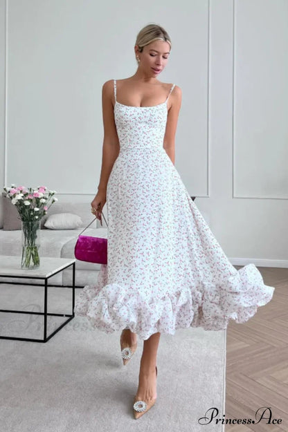 Flounce Bustier Midi Dress