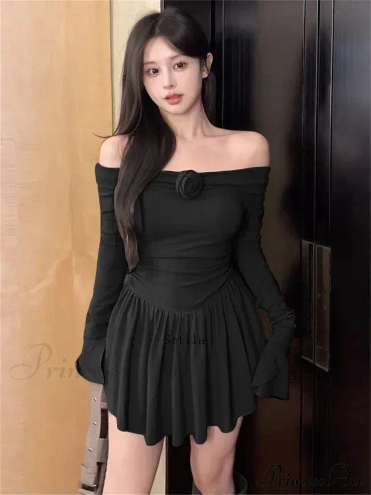 Flower Bodycon Ruffled Off Shoulders Slim Mini Dress