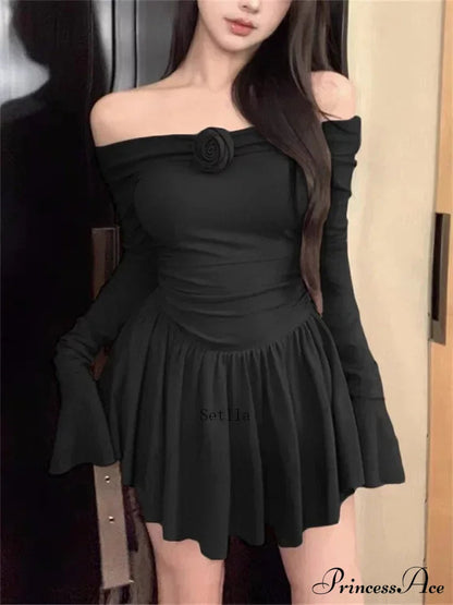 Flower Bodycon Ruffled Off Shoulders Slim Mini Dress