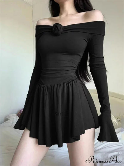 Flower Bodycon Ruffled Off Shoulders Slim Mini Dress