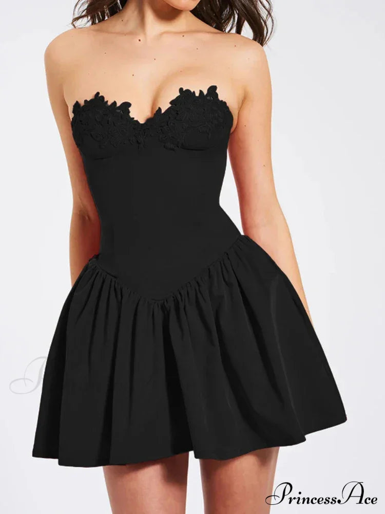Flower Embroidery Stylish Strapless Mini Dress