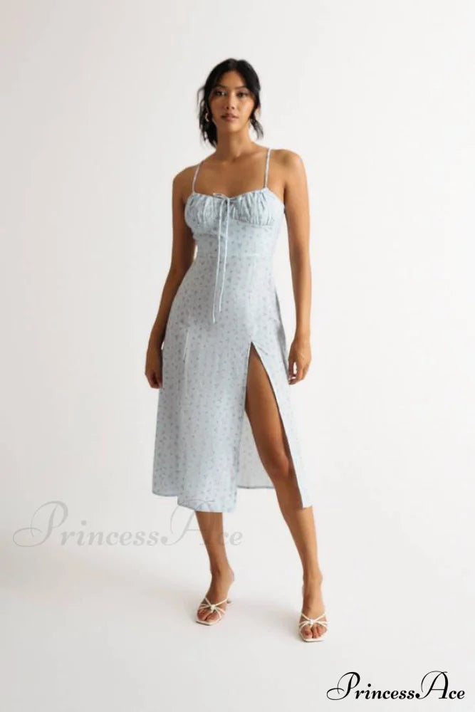 Flower Fields Slip Charming Split Midi Dress