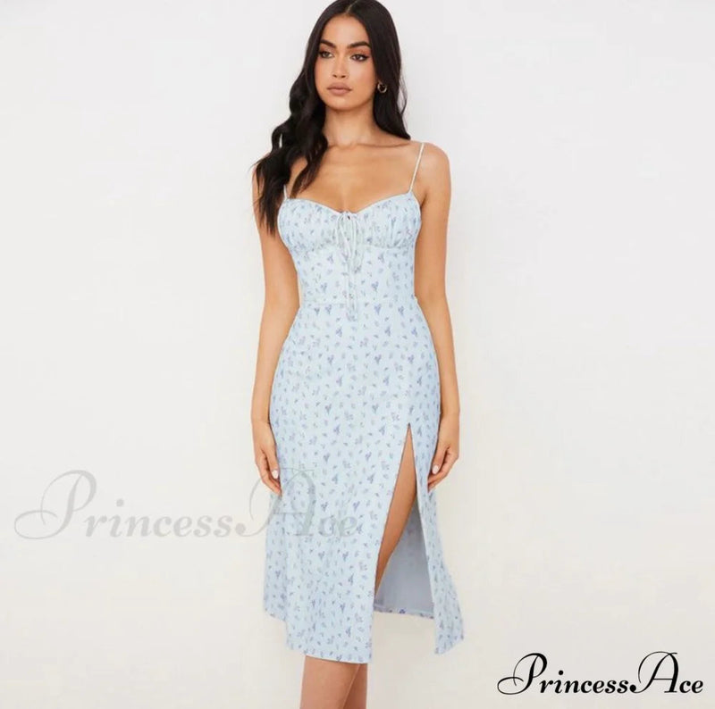 Flower Fields Slip Charming Split Midi Dress