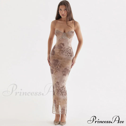 Flower Print Lace Trim Spaghetti Classic Strap Bodycon Midi Dress - Pink