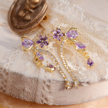 Vivienne Purple Flower Ribbon Earrings