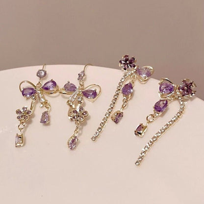 Vivienne Purple Flower Ribbon Earrings
