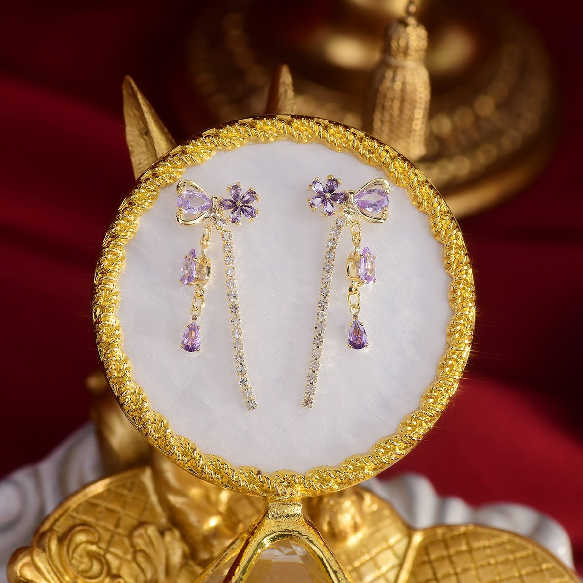 Vivienne Purple Flower Ribbon Earrings