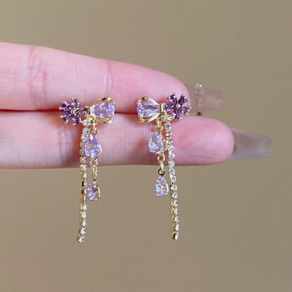 Vivienne Purple Flower Ribbon Earrings