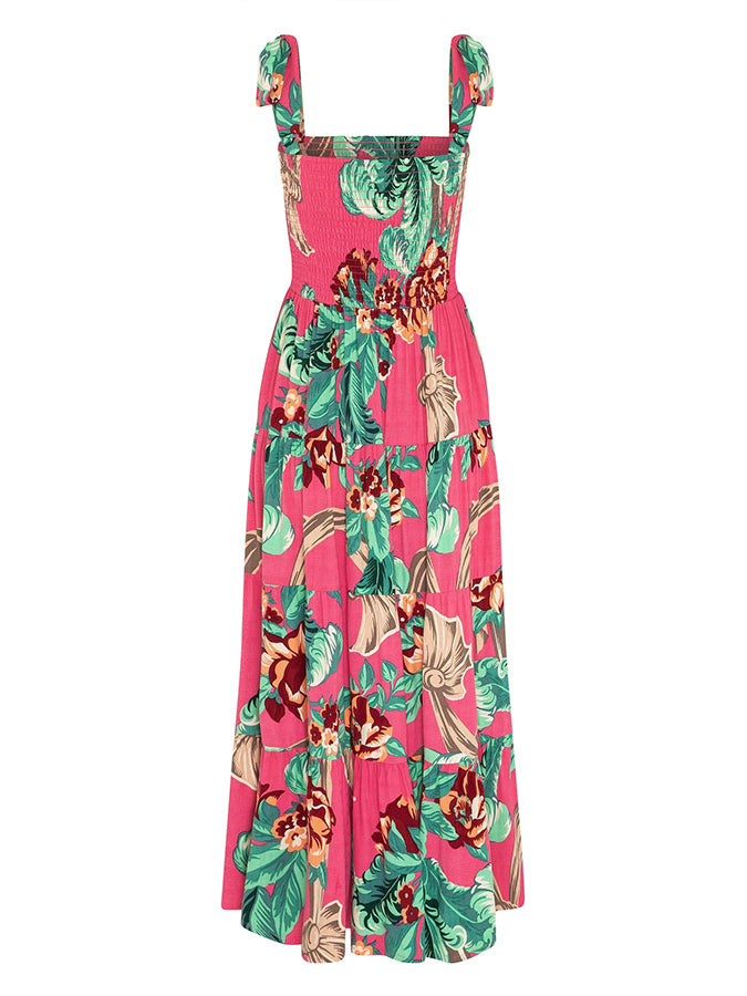 Leaves Printed Tie-shoulder Sleeveless Holiday Maxi Dress