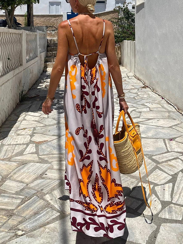 Strap Printed Square Neck Printed Holiday Maxi Dress