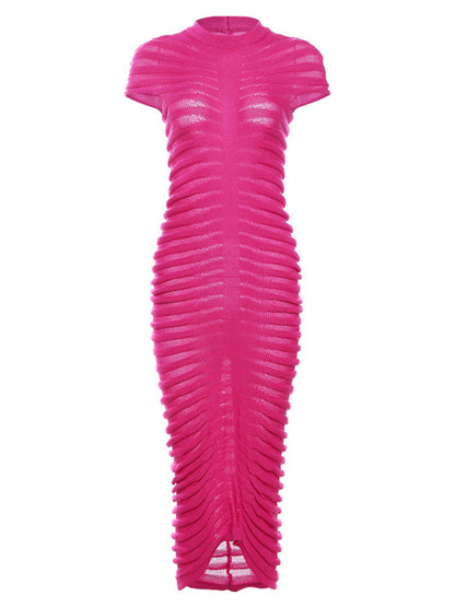 Short Sleeves Slim Knitted Maxi Dress