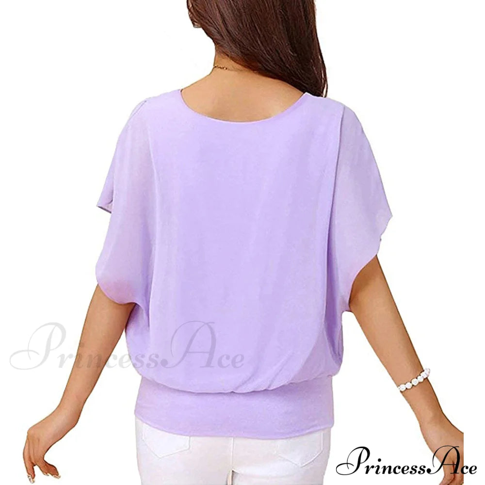 For Chiffon Blouse T-shirt Top Brief Arm