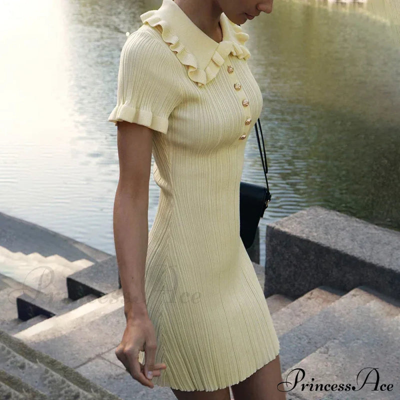 Frill Collar Short Charming Sleeve Mini Dress