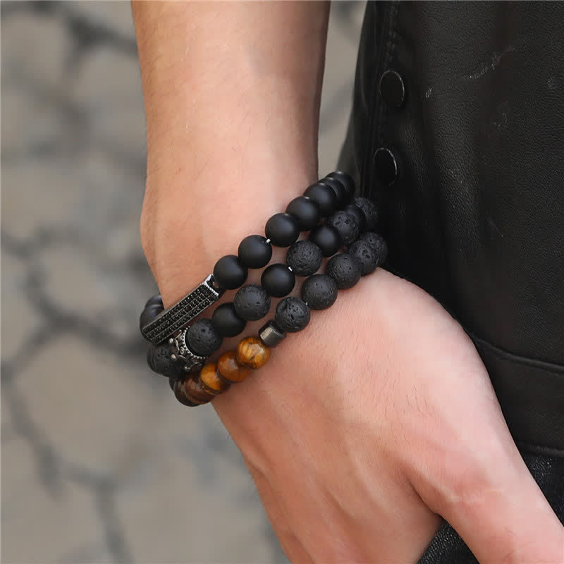 Frosted Stone Lava Rock Tiger Eye Balance Bracelet