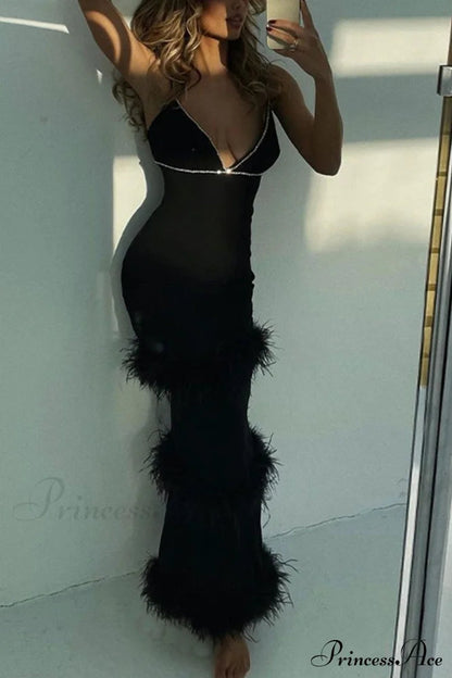 Fuzzy Tiered Cami Dress With Rhinestones