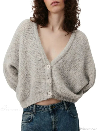 Fuzzy V-neck Button-front Cardigan