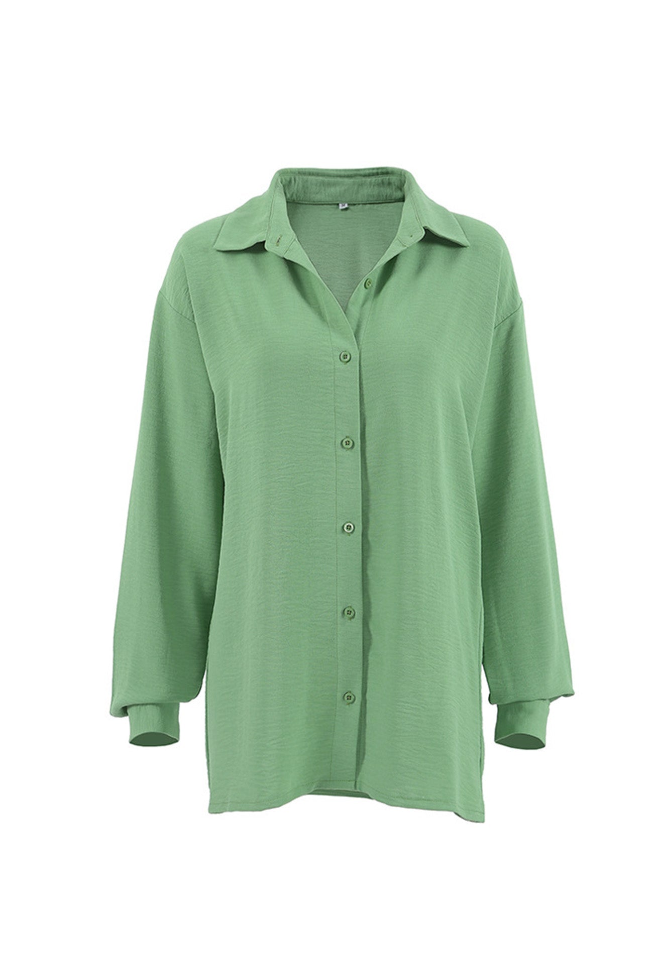 Color Lapel Long Sleeve Button-up Blouse