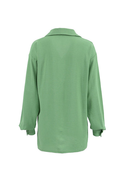 Color Lapel Long Sleeve Button-up Blouse
