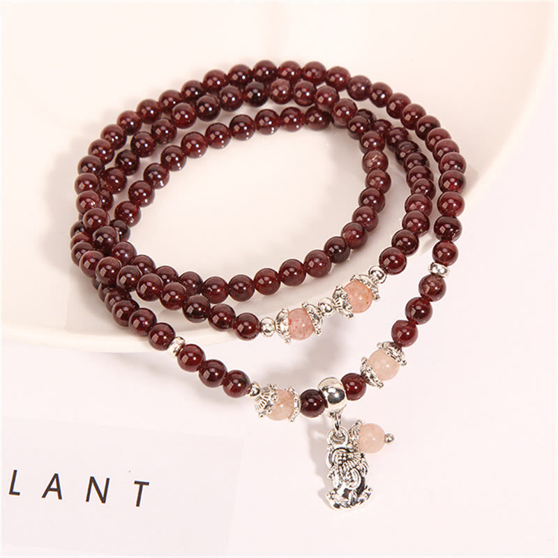 Garnet Triple Wrap Protection Bracelet With Strawberry Quartz