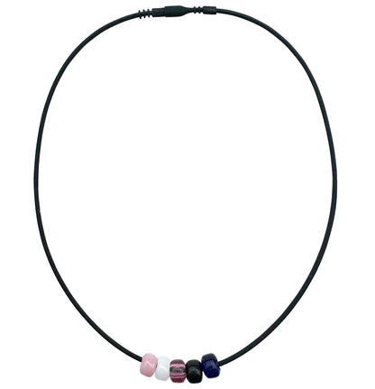 Genderfluid Pride/ally Necklace With Czech Glass Beads on Black Rubber Cord, 18 Inches