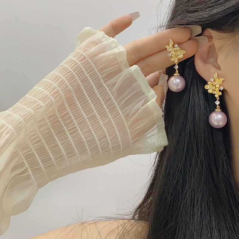 Gilded Flower Pearl Earrings