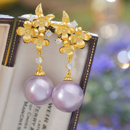 Gilded Flower Pearl Earrings