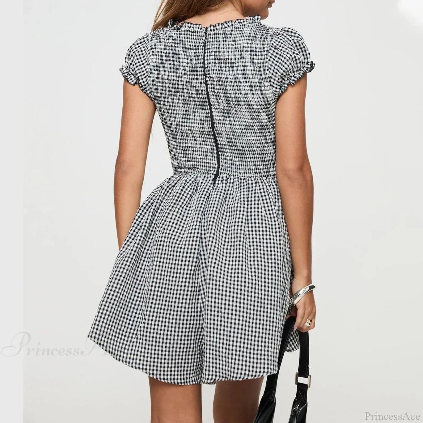 Gingham Smocked Babydoll Mini Dress