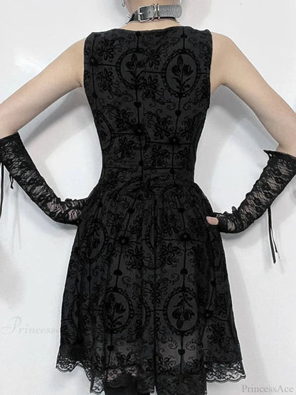 Gloomy Cravat Lace Hem Tiny Dress