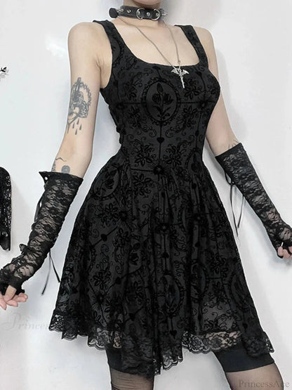 Gloomy Cravat Lace Hem Tiny Dress