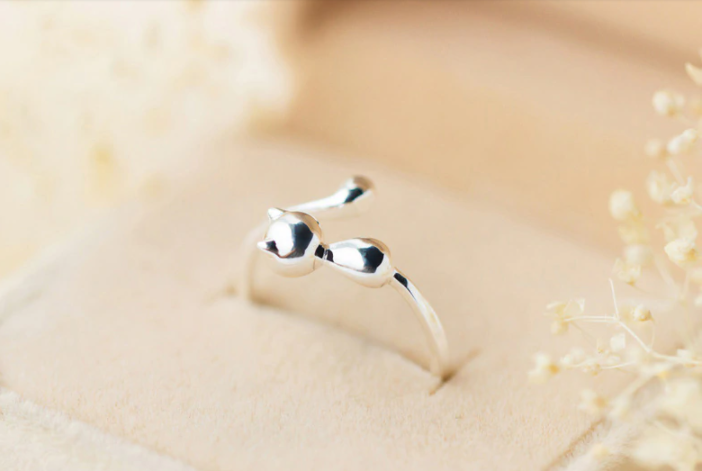 925 Sterling Silver Cat Wrap Ring